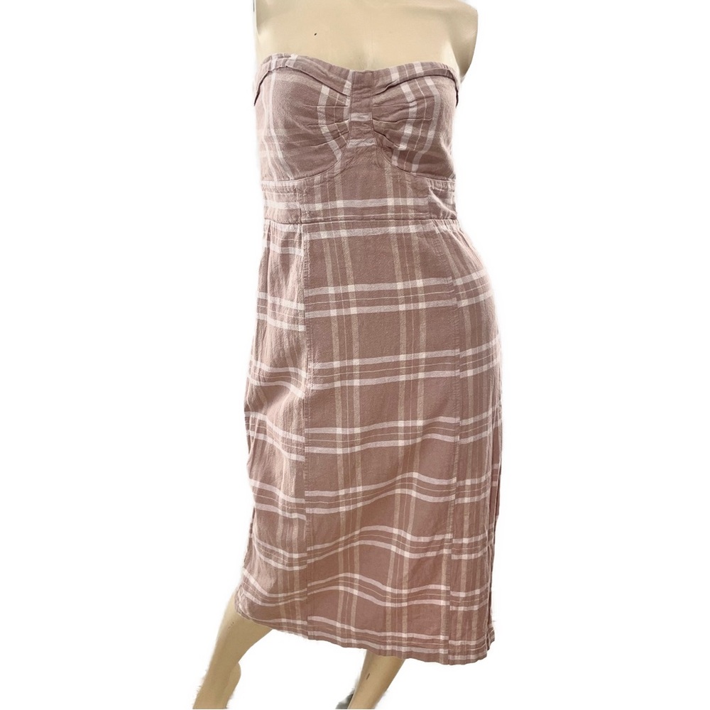 Free People-  Strapless Plaid Dress in Soft Dusty Pink- S
